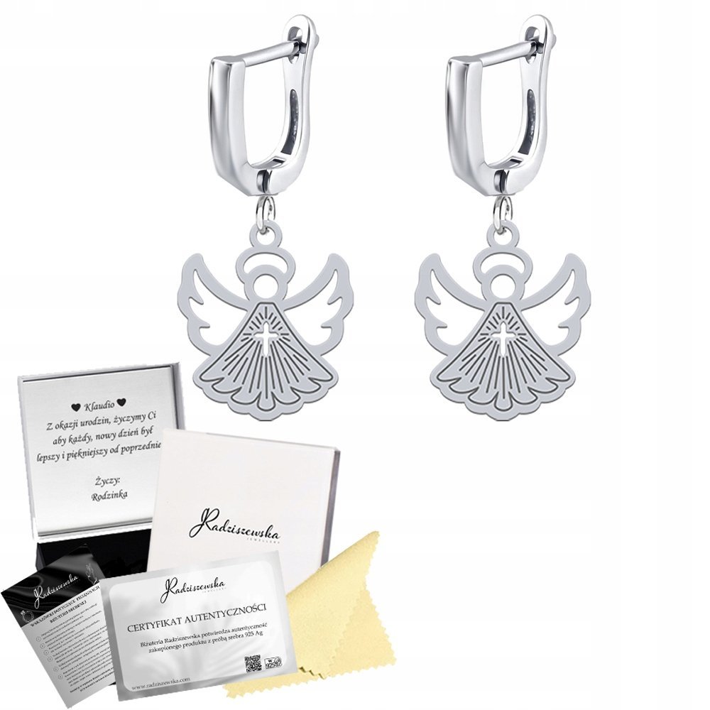 Kolczyki Srebrne z Aniołkiem 925 Prezent I Komunia Święta ŻYCZENIA