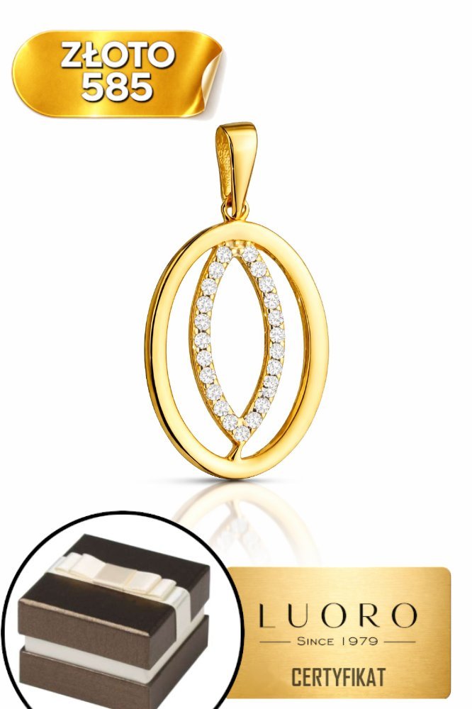 ZAWIESZKA ZŁOTA 585 14K ŁEZKA OWAL Z CYRKONIAMI 2,4 CM ELEGANCKA