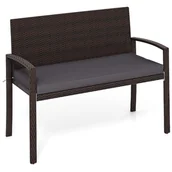 Ławki ogrodowe - Ławka ogrodowa z polirattanu, z poduszką do siedzenia, odporna na warunki atmosferyczne, 2-osobowa ławka rattanowa, obciążenie do 360 kg - miniaturka - grafika 1