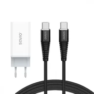 Ładowarki do telefonów - Ładowarka sieciowa 65W GaN LA-07 z kablem typu C-USB typ C 100W 1m, biało-czarna - miniaturka - grafika 1