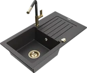 Zlewozmywaki z baterią - Mexen Pablo zlewozmywak granitowy 1-komorowy z ociekaczem i baterią kuchenną Flora, czarny nakrapiany - 6510-76-670401-75-G - miniaturka - grafika 1