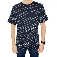 Koszulki męskie - T-shirt męski granatowy okrągły dekolt napis biały balance M - miniaturka - grafika 1