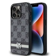 Etui i futerały do telefonów - Etui DKNY Leather Checkered Mono Pattern & Printed Stripes na iPhone 14 Pro - czarne - miniaturka - grafika 1
