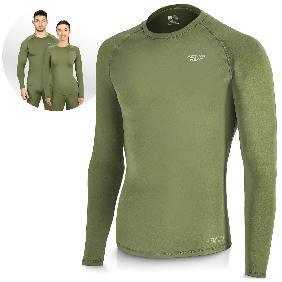 Zielona bluzka termiczna unisex 4FIZJO ACTIVE HEAT - długi rękaw, rozmiar L