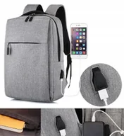 Torby na laptopy - Plecak Męski Na Laptopa Miejski Szary Z Usb Plecak Z Usb - miniaturka - grafika 1