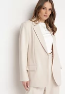 Marynarki i żakiety damskie - Beżowa Marynarka Jednorzędowa z Usztywnionymi Ramionami Prysilda - miniaturka - grafika 1
