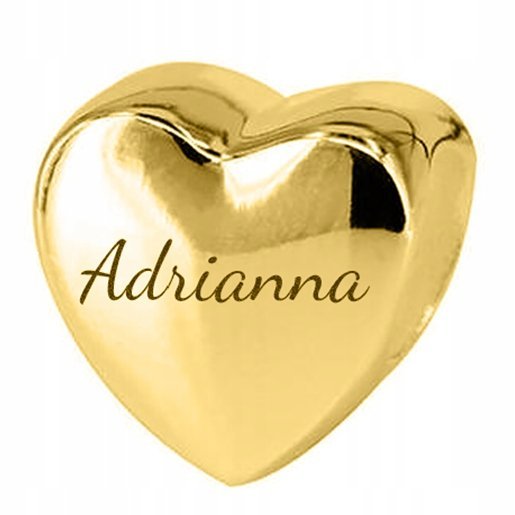 Charms Złoty Serce z Imieniem Grawerem Imię Adrianna SREBRO 925 + GRAWER