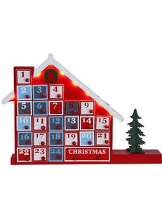 STAR Trading Kalendarz adwentowy LED "Yuletide" w kolorze czerwonym ze wzorem - 44 x 32 cm - Ozdoby bożonarodzeniowe - miniaturka - grafika 1