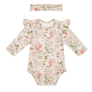 Zestaw body z falbanką, długi rękaw i opaska z supełkiem, Rose 80 - Body dla niemowląt - miniaturka - grafika 1