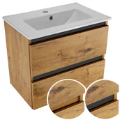 Szafki łazienkowe - Szafka z umywalką do łazienki dębowa szuflady wąska bez uchwytów - miniaturka - grafika 1