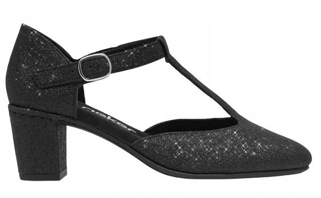 RIEKER CZÓŁENKA DAMSKIE CZARNE BROKATOWE NA OBCASIE 39 JŁA