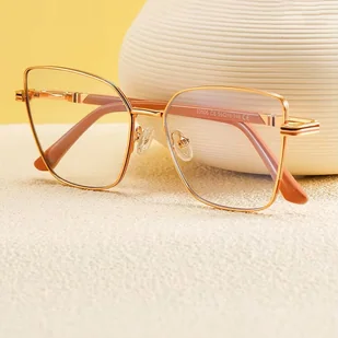 Damskie okulary Kocie Oczy zerówki do komputera BLUE LIGHT z fleksami 25145C Złoty/Beż - Okulary korekcyjne, oprawki, szkła - miniaturka - grafika 1