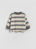 Bluzki dla niemowląt - Reserved - Bawełniany longsleeve w paski - złamana biel - miniaturka - grafika 1