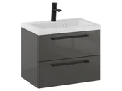 Szafki łazienkowe - Szafka Wisząca Z Umywalką RON 60 cm - Titan Wysoki Połysk - Uchwyty Czarne Matowe - miniaturka - grafika 1