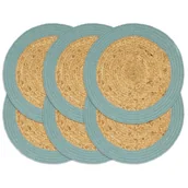 Obrusy i serwetki - vidaXL Maty na stół 6 szt., naturalny i zielony, 38 cm, juta i bawełna - miniaturka - grafika 1