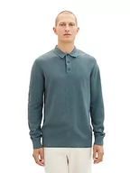 Koszulki męskie - TOM TAILOR Męska koszulka polo z dzianiny z bawełny, 32714-dusty Dark Teal Melange, XXL - miniaturka - grafika 1