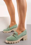 Półbuty damskie - Zielone Półbuty ze Skórzaną Wkładką z Klamrą na Grubej Podeszwie i Słupku Raelinra - miniaturka - grafika 1