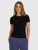 Koszulki i topy damskie - 4F T-shirt z prążkowanej dzianiny z modalem damski - czarny XL - miniaturka - grafika 1