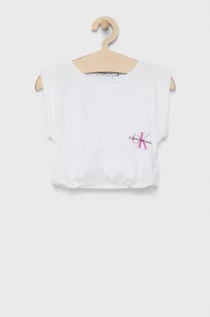 Koszulki dla dziewczynek - Calvin Klein Jeans t-shirt bawełniany dziecięcy kolor biały - grafika 1
