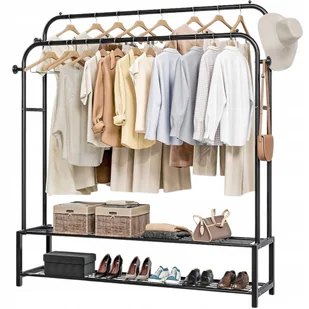 Wieszak Stojący Na Ubrania Buty Podwójny Stojak Loft Czarny Metalowy Duży - Wieszaki i stojaki - miniaturka - grafika 1