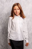 Bluzki dla dziewczynek - Biała koszula z długim rękawem dla dziewczyny Amanda - miniaturka - grafika 1