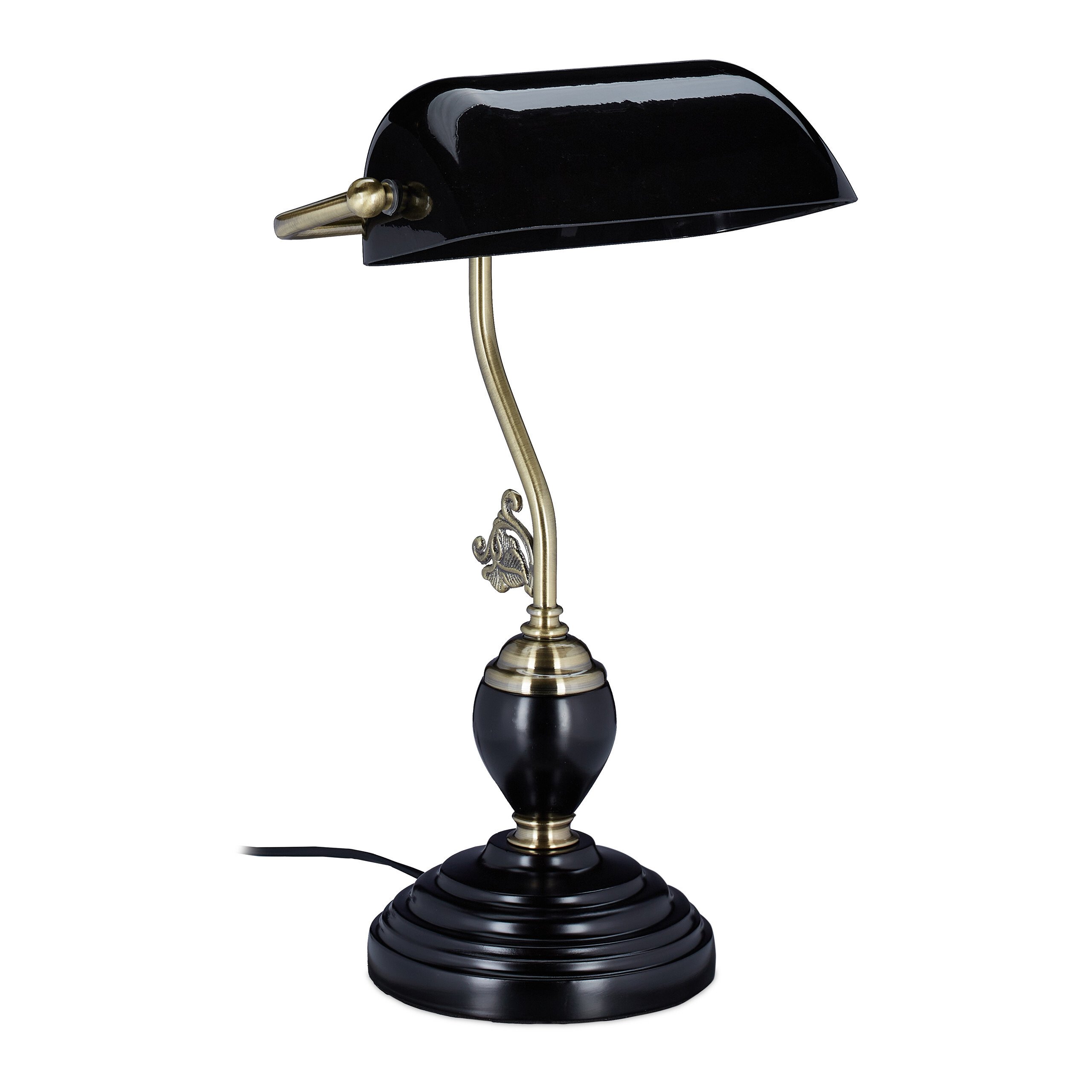 relaxdays Czarna lampa bankierska ze szklanym kloszem