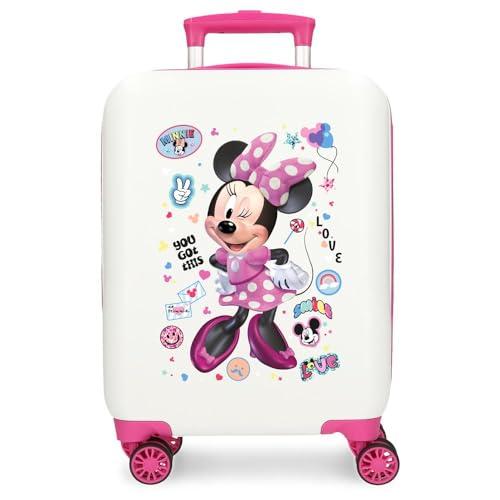 Joumma Disney Minnie Party Walizka kabinowa biała 33 x 50 x 20 cm sztywne zapięcie szyfrowe z boku ABS 28,4 L 2 kg 4 koła podwójny bagaż ręczny, biała, walizka kabinowa