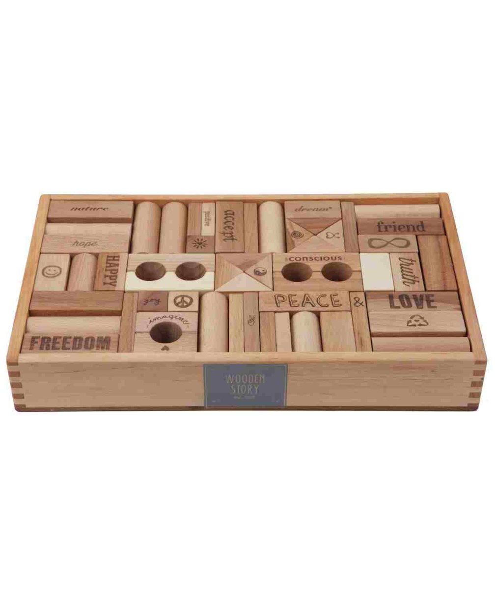WOODEN STORY Drewniane Klocki Peace & Love w Skrzynce – 108 elementów