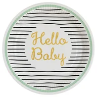 Dekoracje i nakrycia stołu na imprezę - Amscan, Talerze, Hello Baby, Okrągłe, Papier, 22,8 cm, 8 sztuk - miniaturka - grafika 1