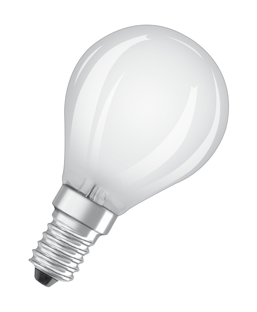 Żarówka LED OSRAM SUPERSTAR+ CLASSIC P GLFR 25, E14, w kształcie mini-kuli, 2,2W, 300lm, 2700K, ciepłe białe światło, znacznie zredukowana składowa niebieska, zmniejszone zmęczenie oczu, możliwość ściemniania, niskie zużycie energii