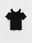 Koszulki dla dziewczynek - Reserved - Bluzka z odkrytymi ramionami - czarny - miniaturka - grafika 1