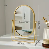 Lusterka do makijażu - TEMU 1 szt. Lusterko do makijażu DONGZHANGGUI z obrotowym wspornikiem 360° - Złota rama z żelaza, Szkło wysokiej rozdzielczości, Kompaktowy owalny - miniaturka - grafika 1
