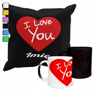 ZESTAW KUBEK MAGICZNY + POSZEWKA Z PODUSZKĄ- WALENTYNKI PREZENT + IMIĘ - Gadżety dla niej i dla niego - miniaturka - grafika 1
