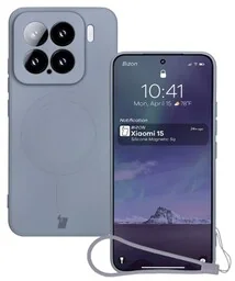 Bizon Silikonowe etui z pierścieniem magnetycznym Case Silicone Magnetic Sq do Xiaomi 15, szare - Etui i futerały do telefonów - miniaturka - grafika 1