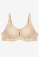 Biustonosze - Jasnobeżowy Biustonosz Push Up Ozdobiony Koronką i Transparentnymi Wstawkami Temindara - miniaturka - grafika 1