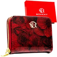 Portfele - Portfel damski na suwak czerwony w kwiaty ROVICKY mały typu piórnik modny - miniaturka - grafika 1