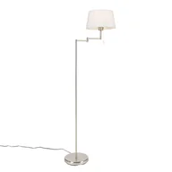 Lampy stojące - QAZQA Klasyczna lampa podłogowa stal regulowane ramię klosz biały - Ladas - miniaturka - grafika 1