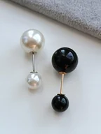 Broszki - ZESTAW 2szt KLASYCZNA KRÓTKA SZPILKA BROSZKA BIAŁA PERŁA CZARNA KULKI - miniaturka - grafika 1