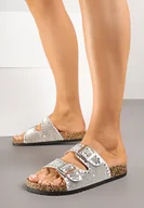 Klapki i japonki damskie - Srebrne Klapki z Ozdobnymi Paskami i Cyrkoniami Xalwia - miniaturka - grafika 1