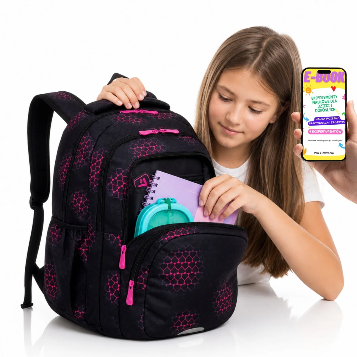 Plecak Szkolny ASTRABAG PINK HEARTS A4 2 Komory Laptop Ergonomiczny + E-BOOK