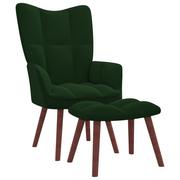 Fotele - vidaXL Fotel z podnóżkiem ciemnozielony obity aksamitem 328064 - miniaturka - grafika 1