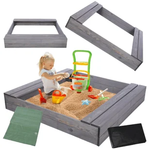 Piaskownica impregnowana 120x120 z ławeczkami AGRO PLANDEKA eko drewno - Place zabaw - miniaturka - grafika 1