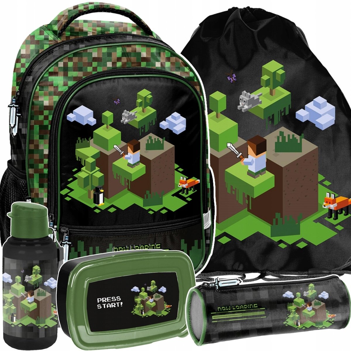 Plecak Minecraft Komplet 5w1 Szkolny Gaming Gry Do 1 Klasy Dla Chłopaków