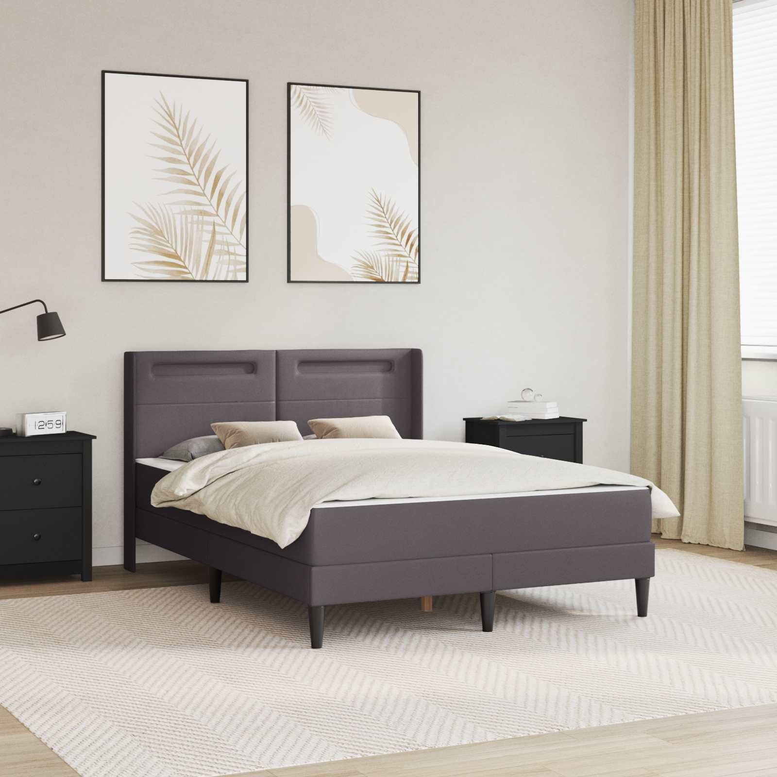 vidaXL vidaXL Rama łóżka z materacem Szary 140 x 190 cm Ekoskóra