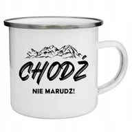 Kubki - KUBEK Stalowy Emaliowany 250 ml BIAŁY CHODŹ NIE MARUDŹ Górskie Góry Wzory - miniaturka - grafika 1