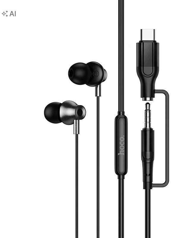 Hoco Przewodowe douszne z mikrofonem Jack 3,5 mm/USB C M119A czarne
