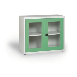 ALFA 3 Szafa ze szklanymi drzwiami, 800 x 920 x 400 mm, szaro-zielona 126663 - Szafy biurowe - miniaturka - grafika 1