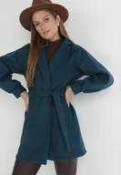 Płaszcze damskie - Granatowy Płaszcz z Wiązanym Paskiem i Bufiastym Rękawem Imgrucu - miniaturka - grafika 1