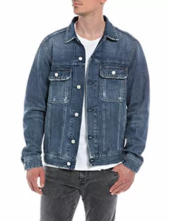 Kurtki męskie - Replay męska kurtka jeansowa z bawełny, 007 Dark Blue, XL - grafika 1