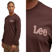 Koszulki męskie - Lee LS Arabica BRĄZOWA BAWEŁNIANA KOSZULKA DŁUGI RĘKAW LONG SLEEVE LOGO L - miniaturka - grafika 1